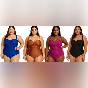 Women's Plus Size Shimmering Twist-Front One-Piece Variety of Colors available
